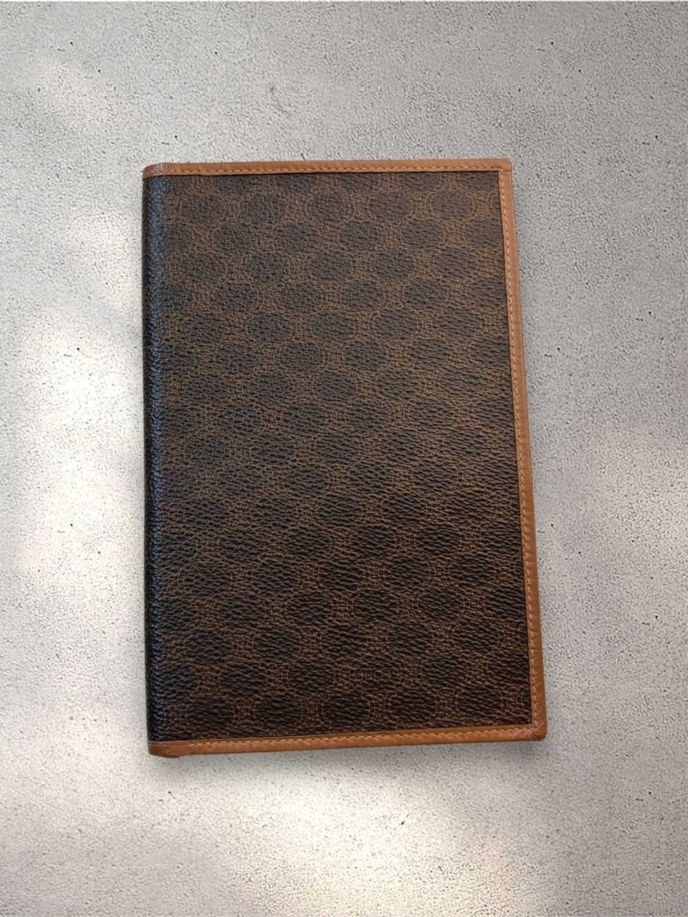 Vintage Celine Macadam Long Bifold Wallet Passport Holder Brown Tan Leather